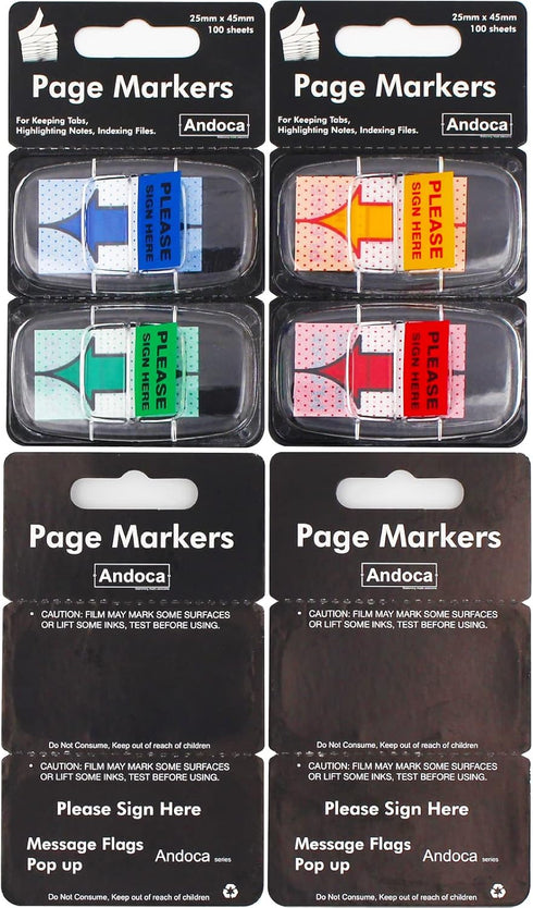 Please Sign Here Message Flags Assorted Color, 400 Pages Total, 0.98 x 1.77 Inch Wide, Easy to Post, 50 Flags/Dispenser, 8 Dispensers/Pack...