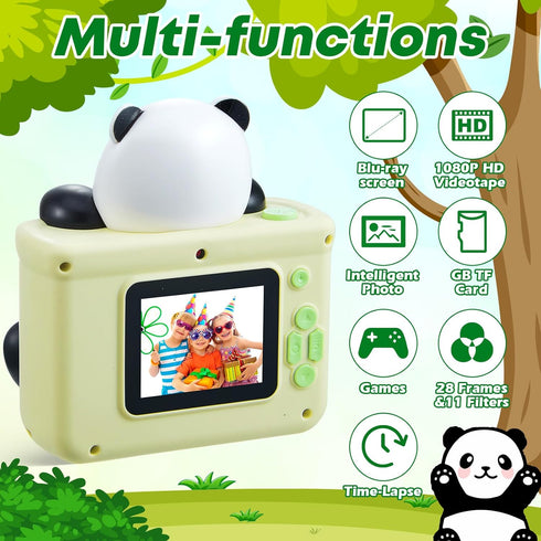 Kids Camera Cute Panda Camera for Kids Toddler Camera for 3 4 5 6 7 8 9 10 11 12 Year Old Girls/Boys Gifts?1080P HD Kids Digital Video Camera with...