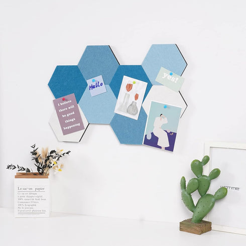 8 Pcs Hexagon Felt Bulletin Board Tiles, Self Adhesive Felt Pin Board Wall Tiles for Photos, Pictures, Memos (Cyanine)...