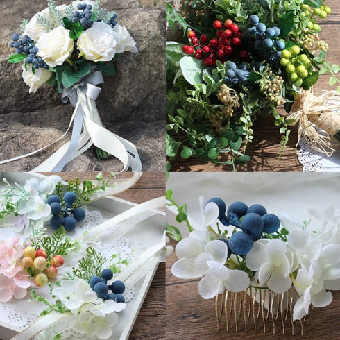 HUIANER Artificial Berries, 4pcs Artificial Blueberry with Stems Christmas Lifelike Fruits Fake Blueberries Simulation Flowers for Valentine's Day...