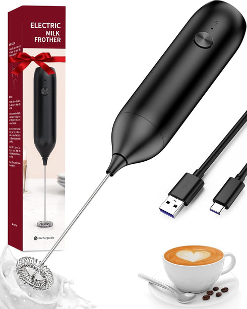Frother Wand Rechargeable, Milk Frother Rechargeable USB-C with Stainless Steel Whisk Powerful Coffee Frother for Coffee Latte, Cappuccino, Mocha,...