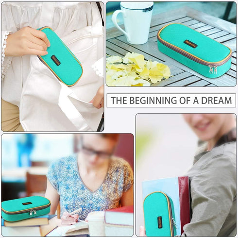 Homecube Pencil Case Oxford Fabric Waterproof Pencil Bag Make-up Pen Pouch Durable Stationery Bag Pen Holder for Man & Women, Grey lining-Green...