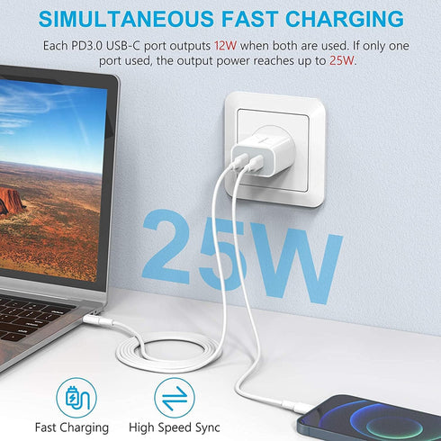 USB C Charger, Amoner 2Pack Type C Fast Charger, Dual Port 25W PD Fast USB C iPhone Wall Charger Compatible with iPhone 16/16 Pro/15/14/13/12/11/S...