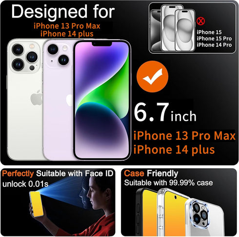 Privacy Screen Protector for iPhone 13 Pro Max and for iPhone 14 Plus Tempered Glass Anti-Spy Gradient Colorful Private Anti Bluelight Full Covera...