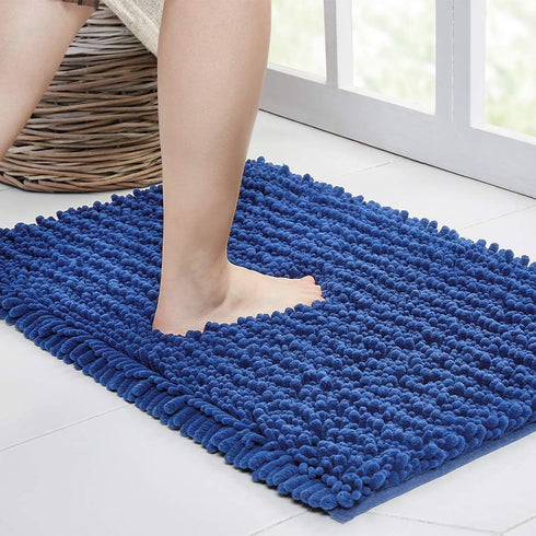 Walensee Bathroom Rug Non Slip Bath Mat (24x17 Inch Dark Blue) Water Absorbent Super Soft Shaggy Chenille Machine Washable Dry Extra Thick Perfect...