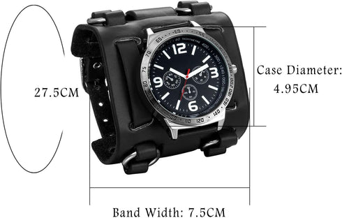 Mens Steampunk Retro Genuine Leather Replaceable Watch Military Japan Quartz Hip-hop Gothic Wide Bracelet Cuff Big Black Dial Sport Wrist Watches...