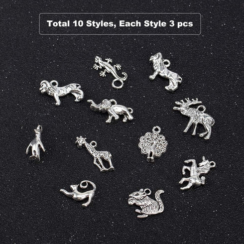 PH PandaHall 10 Style Animals Charms, 30pcs Antique Silver Tibetan Alloy Giraffe Unicorn Cat Charms Pendant Beads Charms for DIY Bracelet Necklace...