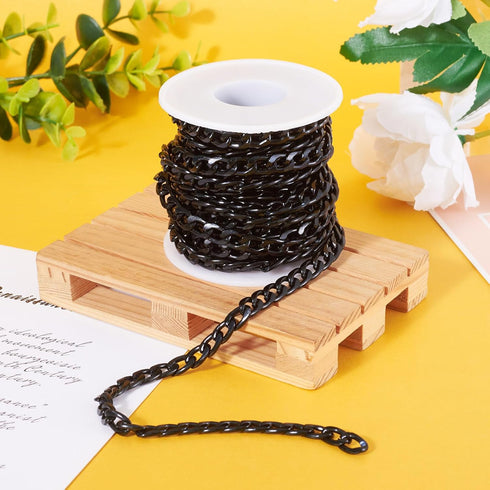 Beadthoven 1 Roll 16.4 Feet Aluminium Curb Chains 12x7x2mm Black Twisted Links Cable Necklace Chain Unwelded with Spool for Jewelry Making...