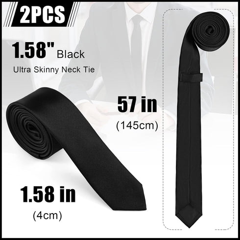 Lounsweer 2 Pack Black Necktie Mens Slim Ties 1.58" Solid Color Skinny Necktie 4 cm Men's Black Tie Regular Tie for Formal and Casual Occasions...