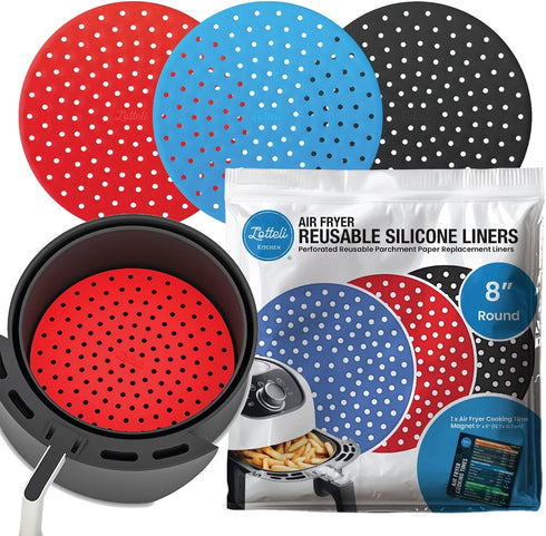 Reusable Air Fryer Liners 3 Pack for 5-7QT Fryers - 8" Round Silicone Air Fryer Liners - Easy to Clean Air Fryer Accessories - Non-Stick Parchment...