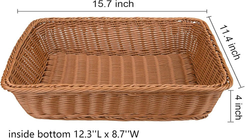 Yarlung 2 Pack Poly Wicker Woven Bread Basket, 15.7 Inch Rectangular Fruit Baskets Food Serving Holders for Vegetables, Home, Kitchen, Restaurant,...