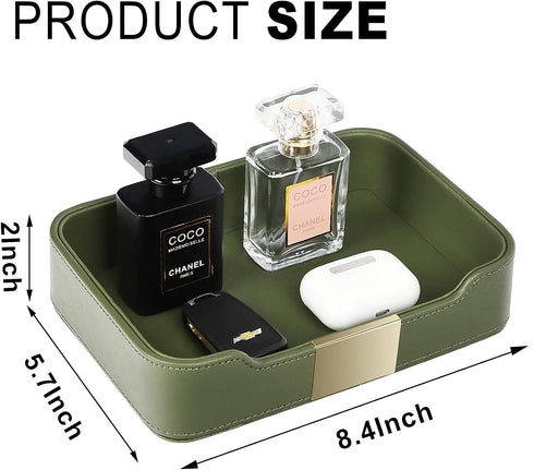 SANZIE Luxury Leather Tray Desktop Storage Catchall Organizer Decorative Tray for Entryway Table to Hold Jewelry Watch Keys Phone Wallet (Metal Gl...