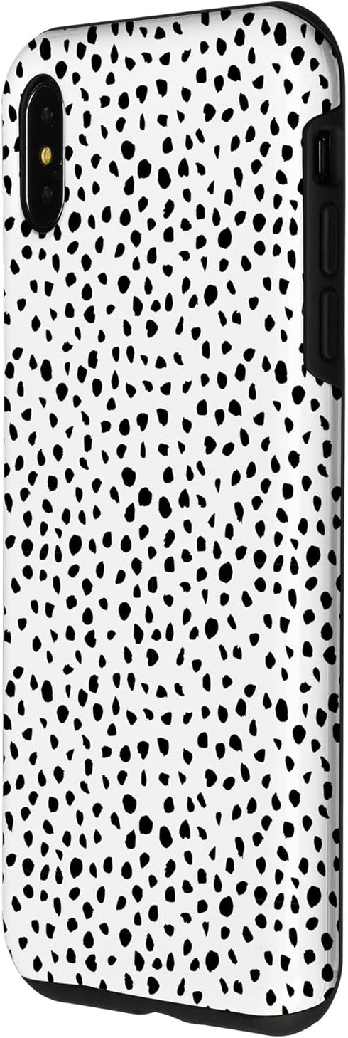 iPhone XS Max Popular Dalmatian Pattern, White w Brush Stroke Black Spots Case...