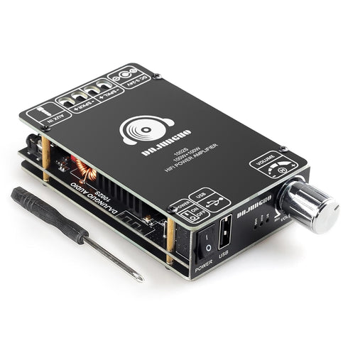 DAJUNGUO 1002S 2.0 Bluetooth Amplifier Board with Dual TPA3116D2 Chips, 100W+100W Power Output, Wide Voltage Range of 9-24V DC, Bluetooth/USB/3.5m...