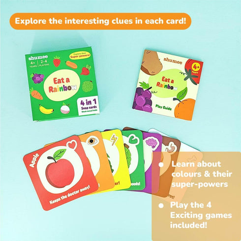 Shumee Food Card Game - Eat a Rainbow -Fun,Strategy, Memory Food Game |28 Colorful Cards Fruits & Veggies, A Manual | Kids Gifts|Age- 4 to 6|Trave...