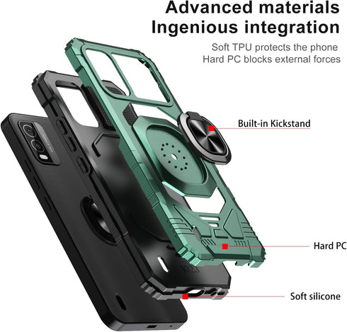 for Nokia C210 Case with Tempered Glass Screen Protector,Military Grade Heavy Duty Shockproof Protective Cover,with Ring Kickstand Full-Body Prote...