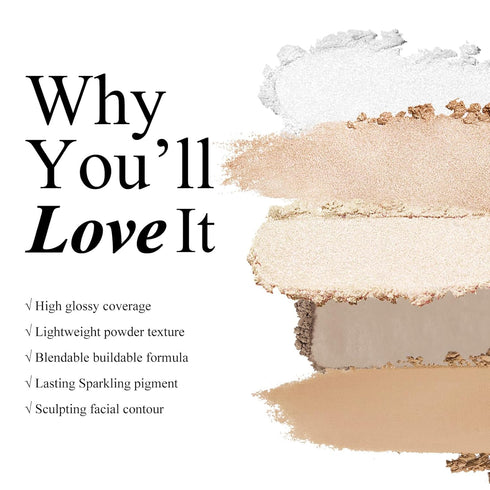 KYDA Face Highlighter Palette, High Glossy Face Illuminator Palette, Natural Glow Finish, Pearl Shimmer Smooth Baked Powder, Lasting Sparkling Hig...