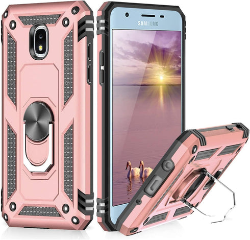 TJS Compatible with Samsung Galaxy J7 Case, Metal Ring Magnetic Support (Rose Gold)...