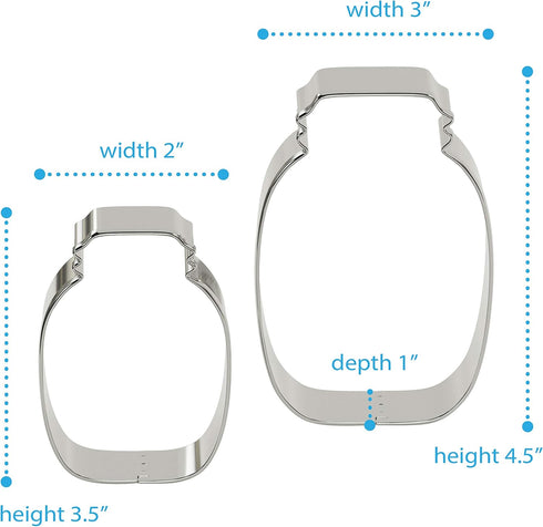Bakerpan Stainless Steel Mason Jar Cookie Cutters, Jar Shape Cutter Set of 4 (3.5 Inch & 4.5 Inch)...