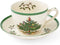 Spode Christmas Tree Teacup & Saucer Set - 7 Oz Earthenware Cup for Tea, Coffee, Cappuccino, Espresso - Holly & Mistletoe Holiday Accents - Holida...