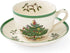Spode Christmas Tree Teacup & Saucer Set - 7 Oz Earthenware Cup for Tea, Coffee, Cappuccino, Espresso - Holly & Mistletoe Holiday Accents - Holida...