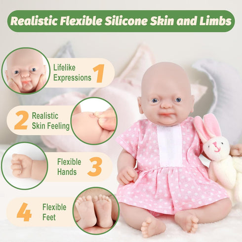 Vollence 7" Mini Reborn Doll Girl Micro Preemie Full Body Silicone Lifelike Mini Reborn Doll Surprice Children Anti-Stress...