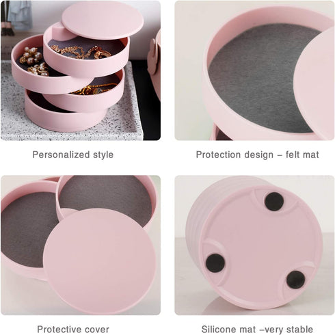 CONBOLA Jewelry Organizer, Small Jewelry Storage Box Earring Holder for Women, 5-Layer Rotating Travel Jewelry Tray Case with Lid for Bracelets Ri...