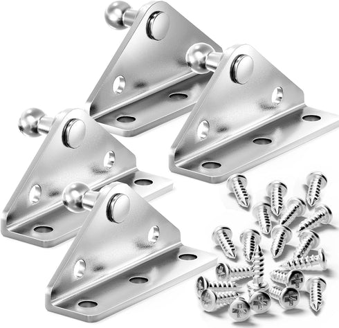 Vepagoo 10mm Ball Stud Mounting Bracket, Gas Struts Lift Support Bracket Ball Stud, 4pcs L-Type and 20pcs Screws (Only Fits 10mm Ball Head), Silve...