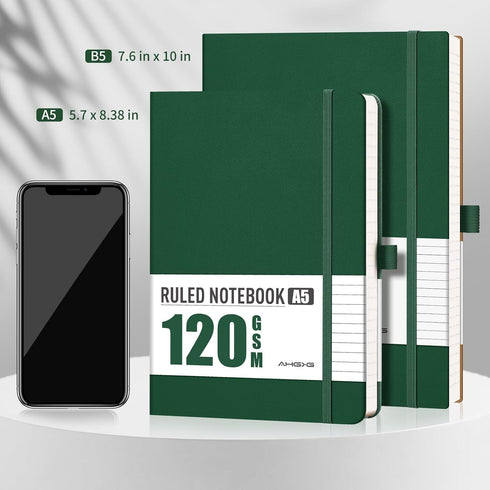 AHGXG Lined Journal Notebook for Women Men, Large B5 Notebook, 120 GSM Thick Paper, 96 Numbered Pages, Leather Softcover, College Ruled Notebook f...