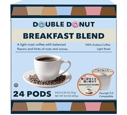 Double Donut Breakfast Blend Fresh Medium Roast Coffee SingleServe Pods for Keurig K Cup Brewer Machines 24 Capsules per Box...