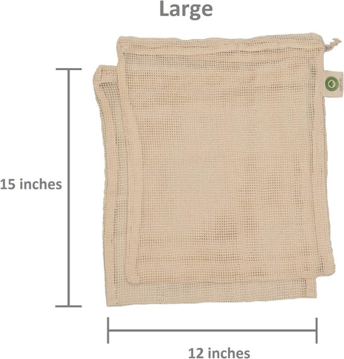 Reusable Organic Cotton Mesh Produce Bags - 100% Cotton, Durable, Double Stitched, Washable with Tare Weight & Drawstring - Mesh Bags for Grocery ...
