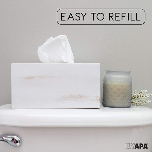 Ilyapa Wood Tissue Box Cover Rectangular - Rustic Farmhouse White Wooden Tissue Holder...