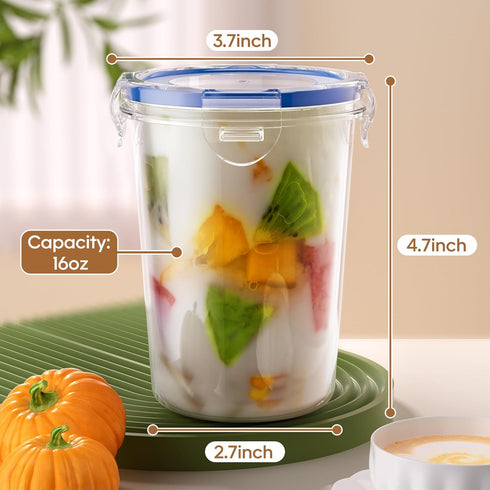 4 Pack Overnight Oats Containers with Lids, Oatmeal Container, 16oz Leak Proof Oats Jars, BPA Free, Reusable, Portable Plastic Food Storage Contai...