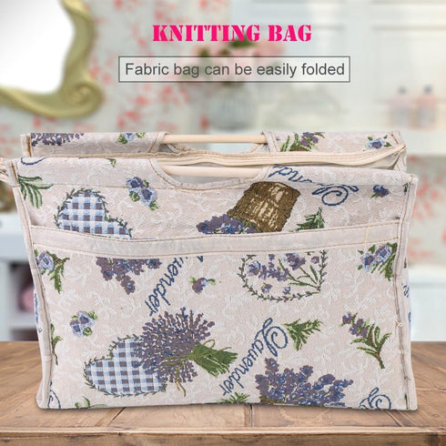Knitting Needles Storage Bag, Exquisite Wood Handle Fabric Storage Bag Household Yarn Storage Tote Organizer Sewing Accessories for Knitting Needl...
