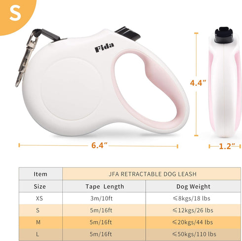 Fida Retractable Dog Leash, 16 ft Dog Walking Leash for Small Dogs up to 26lbs, Tangle Free, White...
