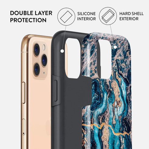BURGA Phone Case Compatible with iPhone 11 PRO - Hybrid 2-Layer Hard Shell + Silicone Protective Case -Crystal Blue Teal Turquoise Marble - Scratc...
