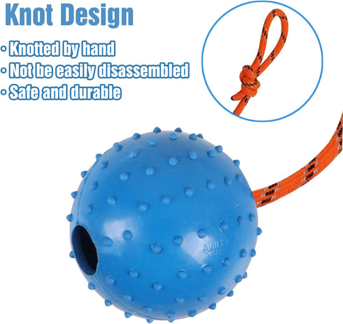 2 Pack Dog Ball, K9 Ball, Solid Rubber Ball on Rope for Reward, Fetch, Play(Blue and Red)...