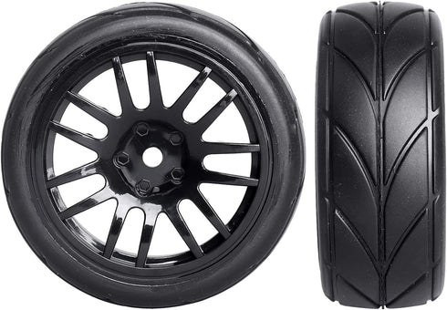 4-Pack 1:10 Scale RC On-Road Racing Tires and Wheels with Foam Inserts 12mm Hex Hub Fits for Traxxas Redcat Tamiya TT-02 (Color A)...