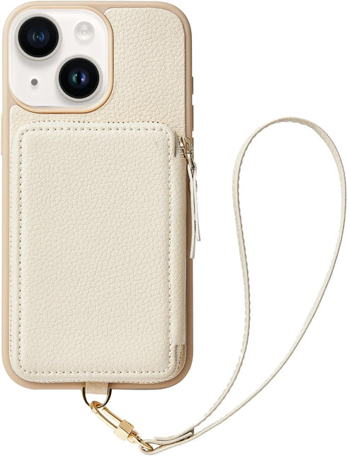 ZVE for iPhone 13 Wallet Case with Credit Card Holder, Zipper RFID Blocking Leather Case with Wrist Strap, Handbag Case Purse Cover for Women for ...