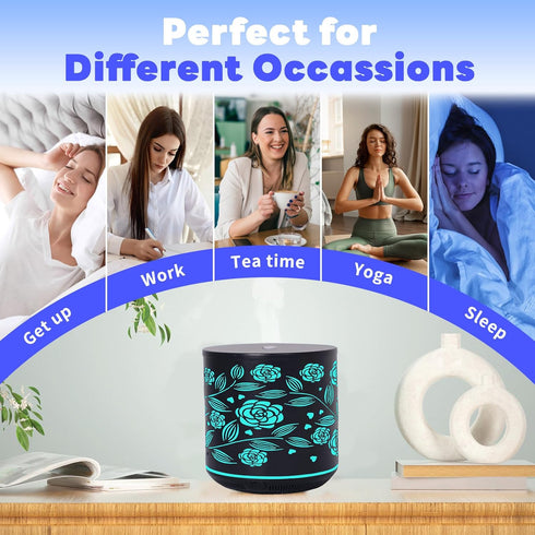 Iron Rose Essential Oil Diffuser, Aromatherapy Diffuser, Ultrasonic Cool Mist Humidifiers Aromatherapy Diffuser 7-Colors Night Light 3in1 with Aut...