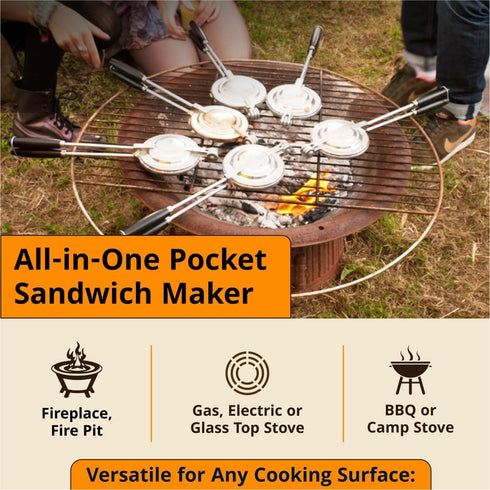 Sandwich Grill - Handheld Pie Iron, Sandwich Maker, Hand Toaster, Panini and Sandwich Press for Hand Made Hot Sandwiches and Pies - Perfect for St...