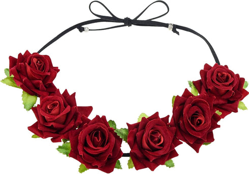 Lystaii Rose Headband Red Rose Flower Crown Woodland Hair Wreath for Valentines's Day Halloween Festival Cosplay...