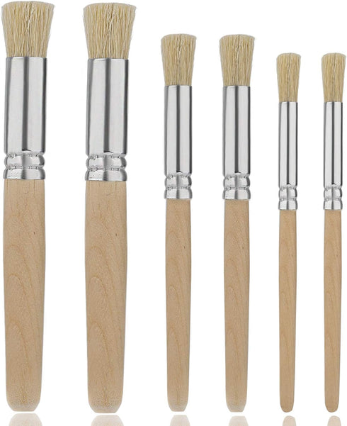 6Pcs Wooden Stencil Brushes, Natural Bristle Stencil Brushes for Acrylic Painting, Oil Painting, Watercolor Painting, Card Making, DIY Art Crafts ...