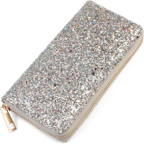 RIAH FASHION Rainbow Glitter Zip Around Wallet - Sparkly Confetti Single Zipper Clutch Purse with Card Slots (Rainbow - Silver)...