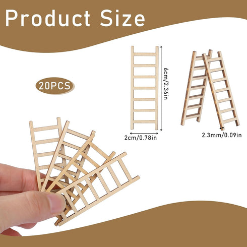 20 Pcs Mini Garden Ladder 2.36''x 0.78'' Miniature Ladder Model Mini Ladder Tiny Ladder Model Wooden Mini Doll House Ladder Accessories for Landsc...