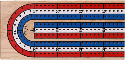 STERLING Games Folding Cribbage 3 Track Wooden Cribbage Board with Red White Blue Pegs for 3 Players...