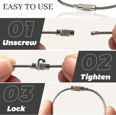 100 Pieces 6 Inch Wire Keychain Cable 2mm Twist Barrel Stainless Steel Key Rings Loop Wire Cable Braided Steel Key Chain Heavy Duty Luggage Tags L...