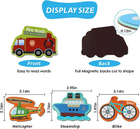Fridge Magnetic Transports for Toddlers 30PCS Vehicles Magnets for Kids Ages 3+ Cute Refrigerator Magnets for Fridge Flash Cards Learning & Educat...