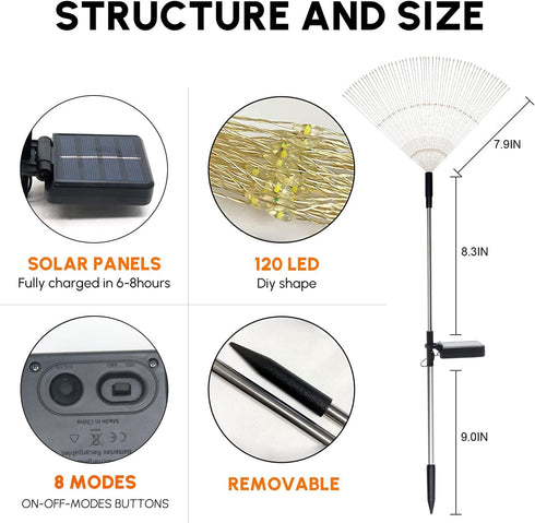Solar Garden Firework Lights Outdoor Waterproof, 2 Pack Solar Powered Art Stake Twinkle Lighting for Outside Decor, 120 LED Sparklers String Light...