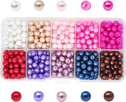 Mandala Crafts 6mm Multicolor Pearl Beads for Bracelet Making Beads - Glass Beads with Holes Fake Pearls for Crafts Vase Filler - 500 Faux Round P...